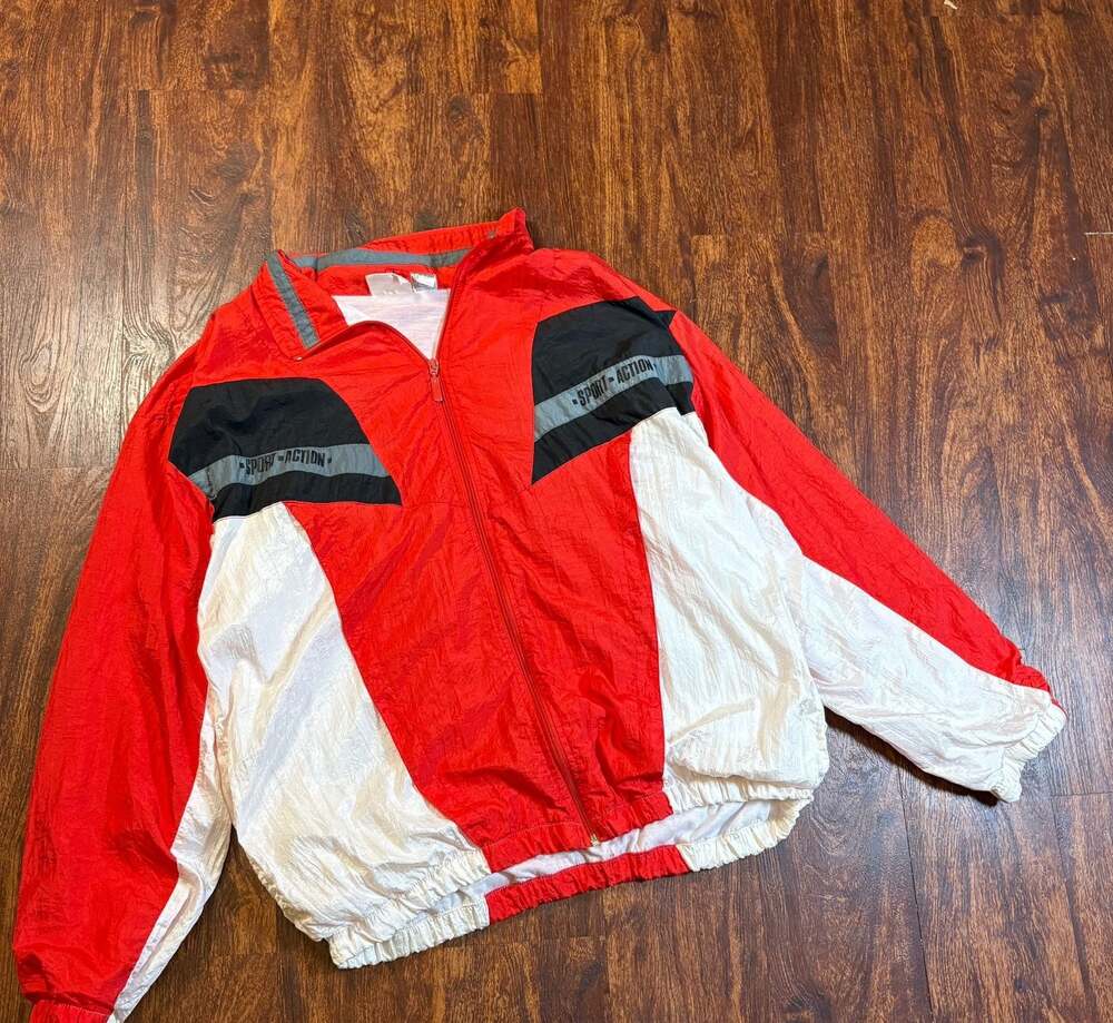 MacGregor Vintage Colorblock Nylon Windbreaker Jacket XL Red White